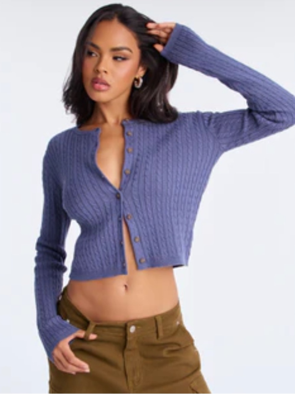 Fashion Nova Blue Cable Knit Cardigan